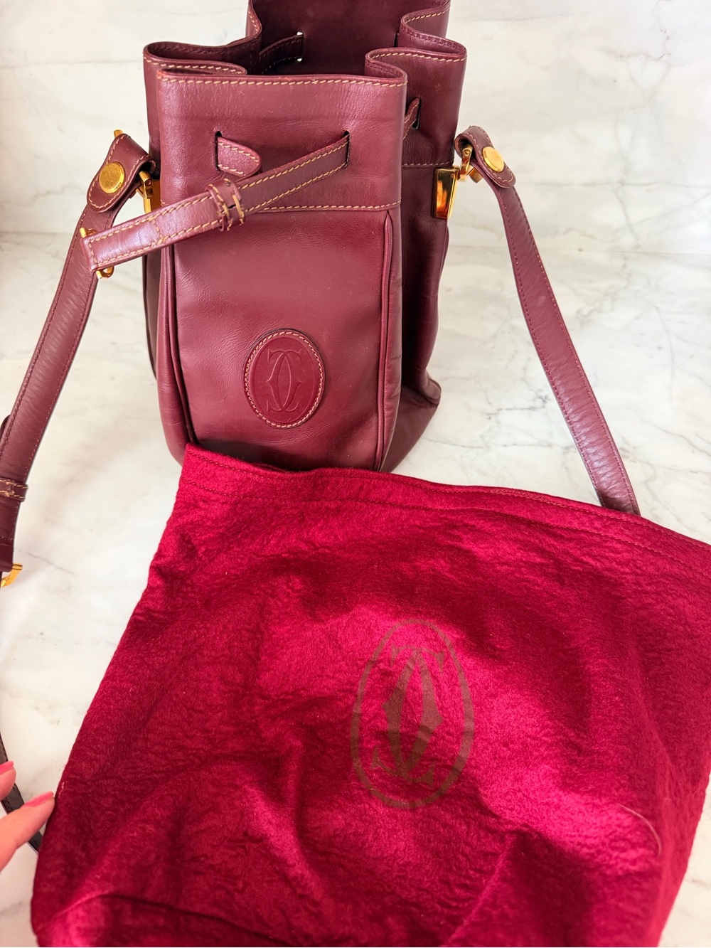 MUST DE CARTIER 2C Logo Drawstring Shoulder Bag Leather - Picture 6 of 6
